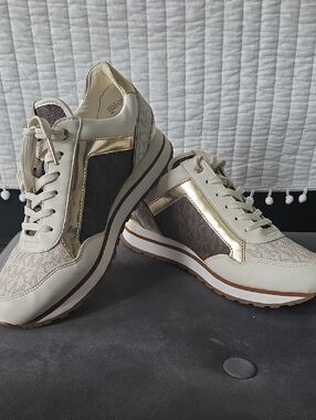 Michael Kors .Cream and Gold Women's Fashion Sneakers